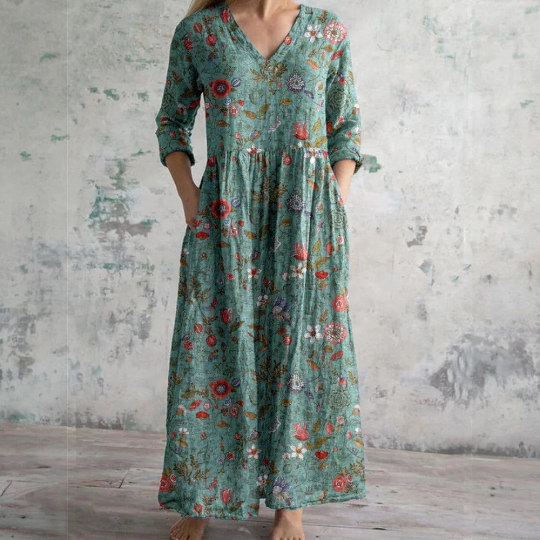 Helena™ - Elegant Sommarklänning i Hög Kvalitet med Blommigt Mönster
