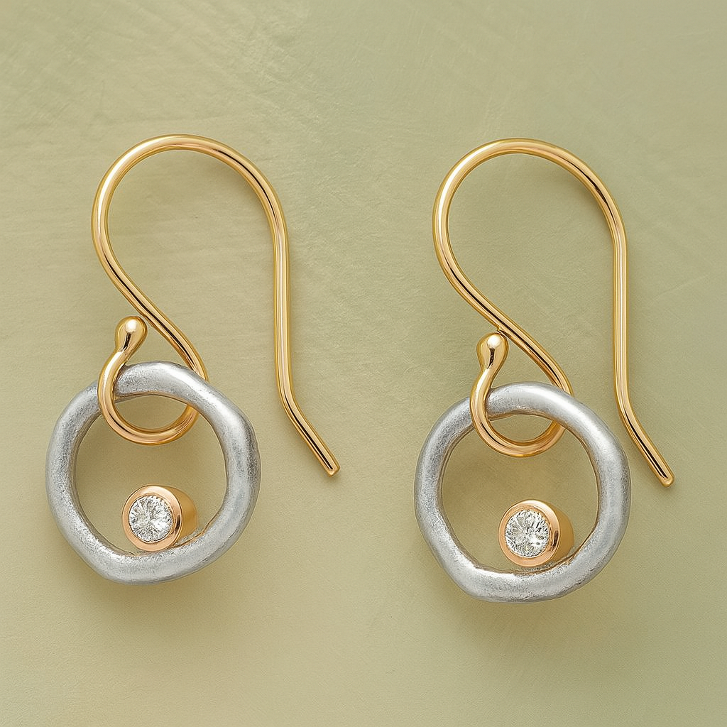 Tidlösa Dangle Örhängen – Blandning av Silver, Guld och Zirkon