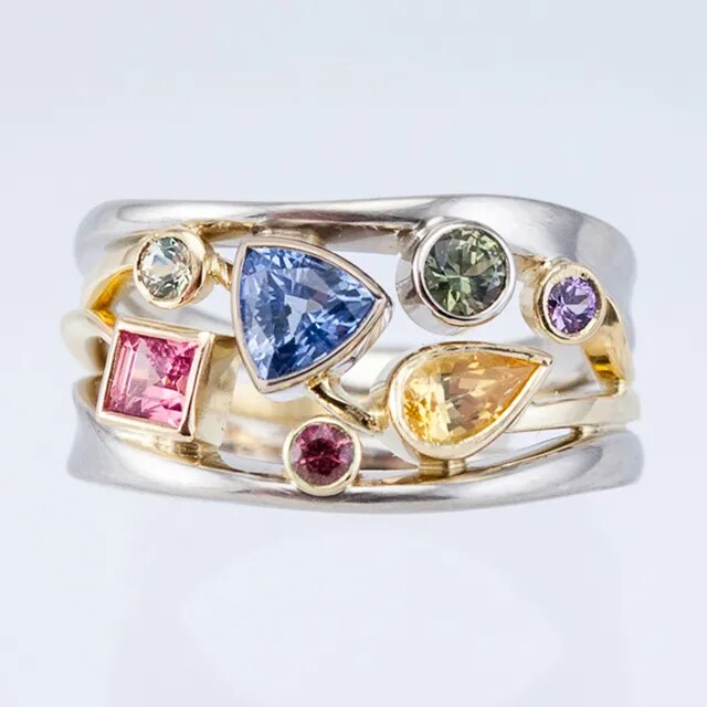 Kaleido – Färgglad Ring med Guldplätering & Stenar
