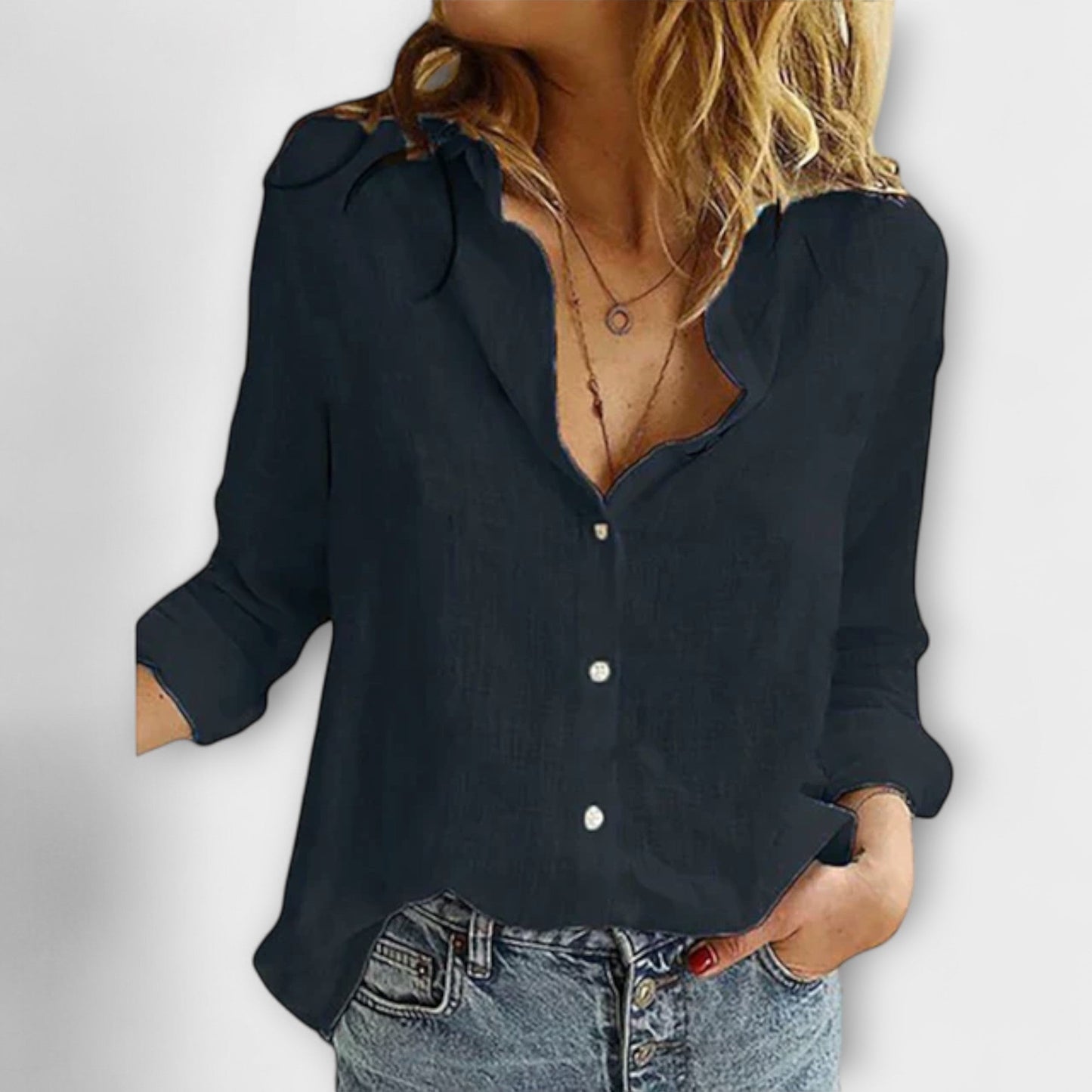 Tyra™ | Elegant Kragblus i Linneblandning