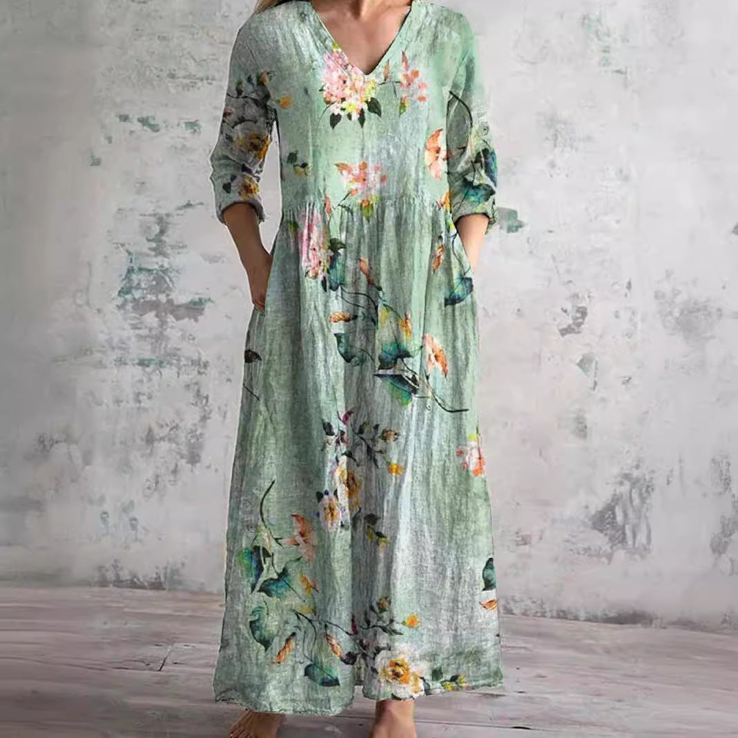 Helena™ - Elegant Sommarklänning i Hög Kvalitet med Blommigt Mönster