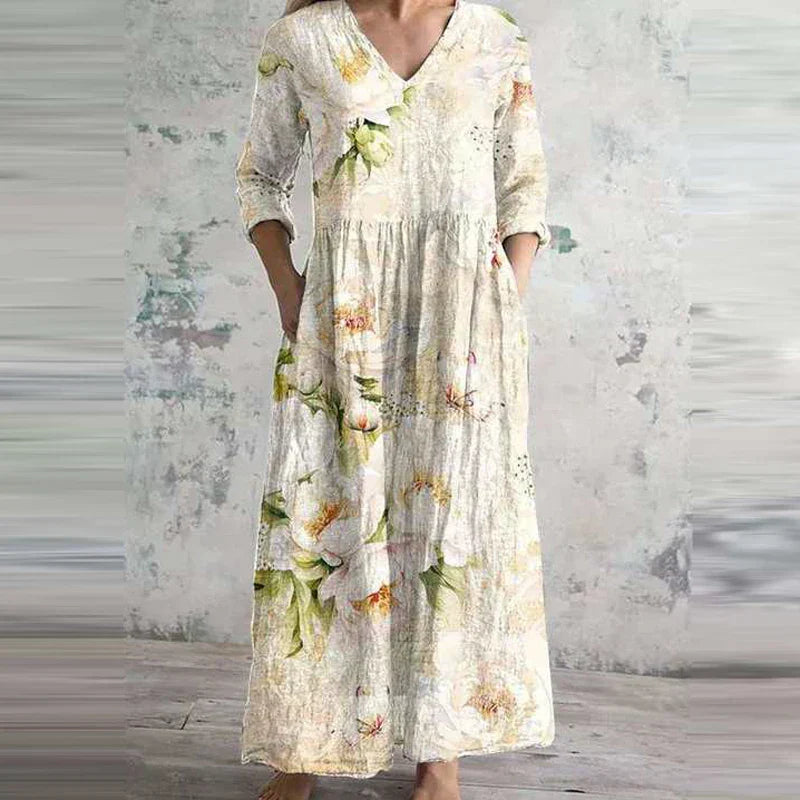 Helena™ - Elegant Sommarklänning i Hög Kvalitet med Blommigt Mönster