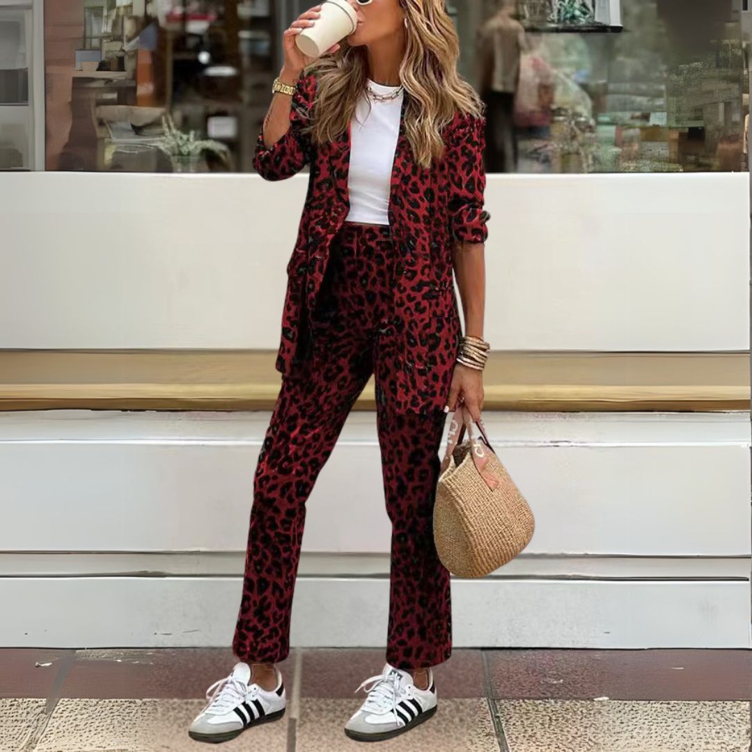 Freja™ | Djurmönstrat Set med Blazer och Byxor