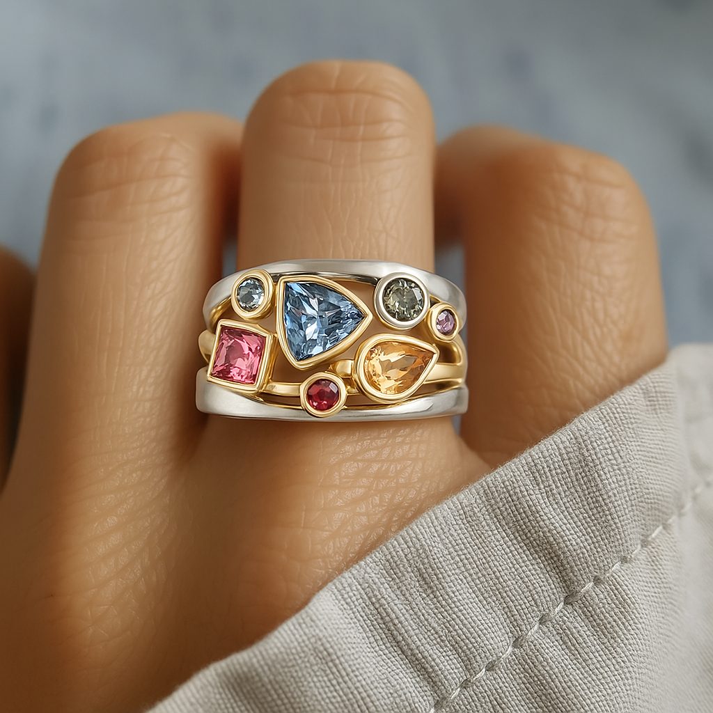 Kaleido – Färgglad Ring med Guldplätering & Stenar